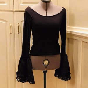 Sinister Gothic Bell Sleeve Black Fitted Top Sz: M